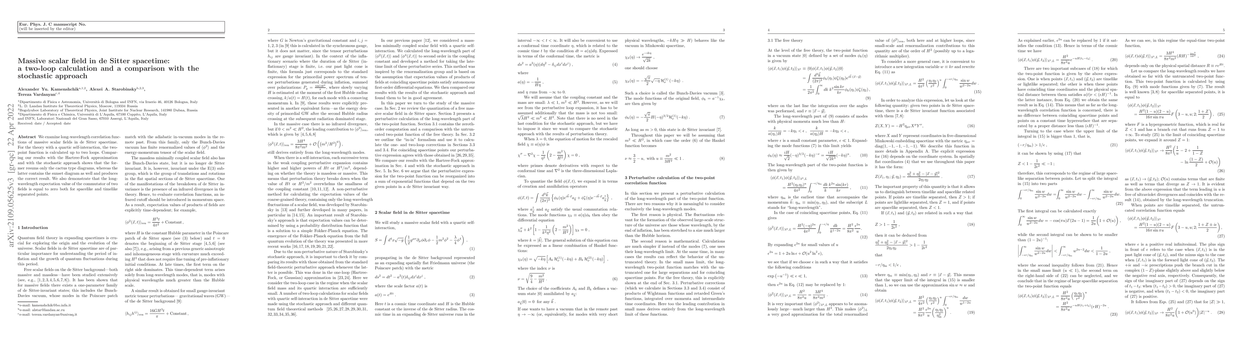 Thumbnail for Massive scalar field in de Sitter spacetime: a two-loop calculation and
  a comparison with the stochastic approach