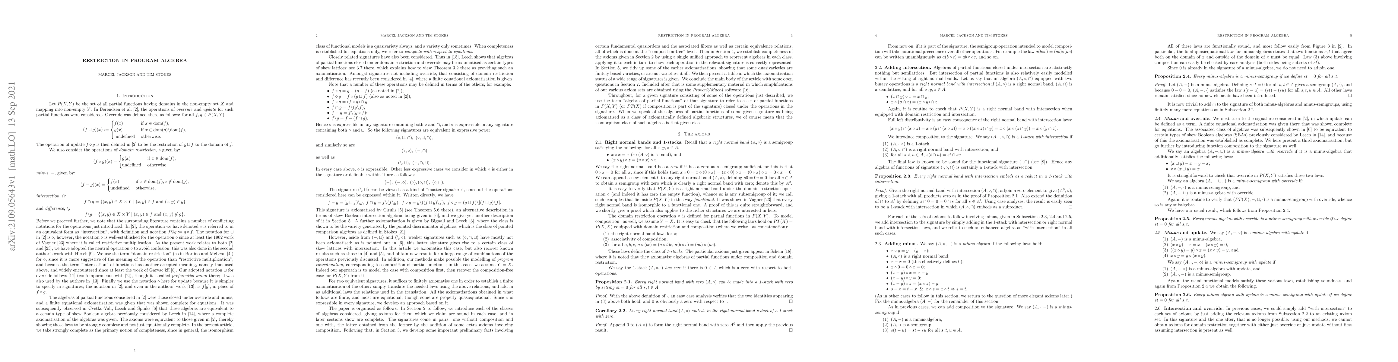 Thumbnail for Restriction in Program Algebra