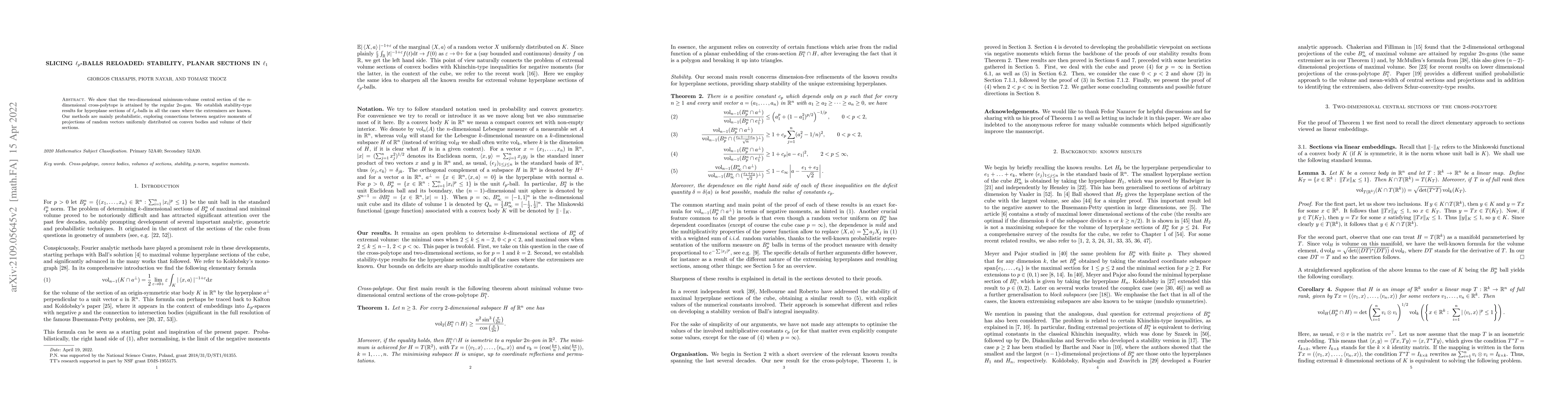 Thumbnail for Slicing $\ell_p$-balls reloaded: stability, planar sections in $\ell_1$