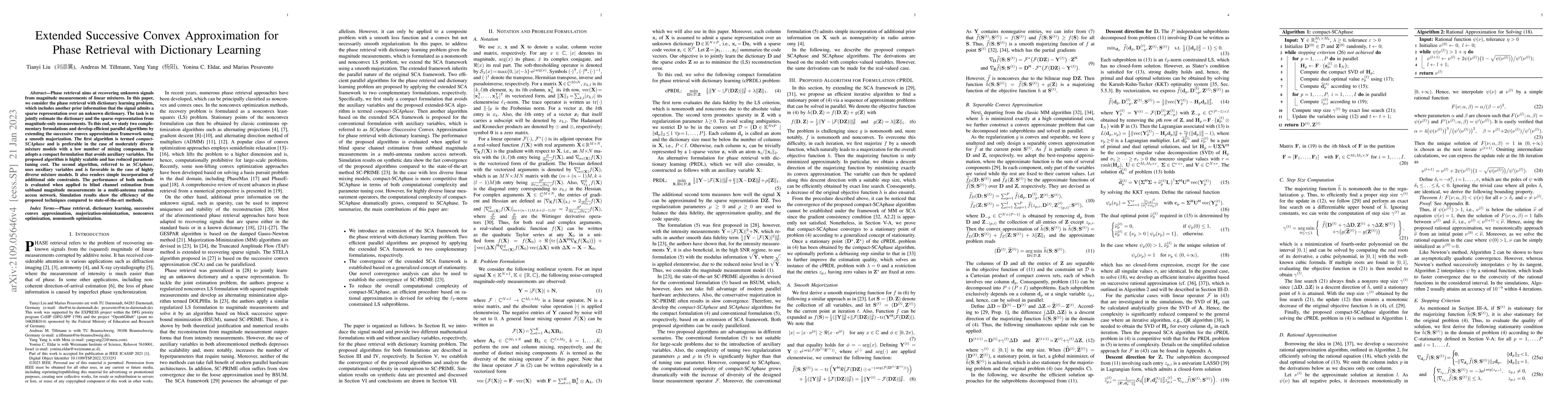 Thumbnail for Extended Successive Convex Approximation for Phase Retrieval with
  Dictionary Learning