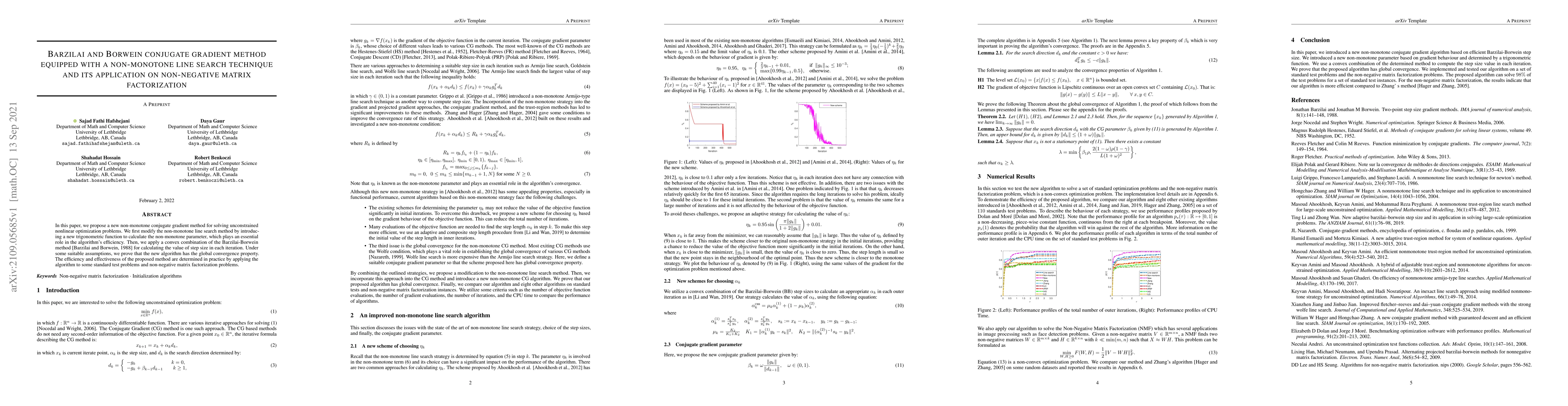 Thumbnail for Barzilai and Borwein conjugate gradient method equipped with a
  non-monotone line search technique and its application on non-negative matrix
  factorization