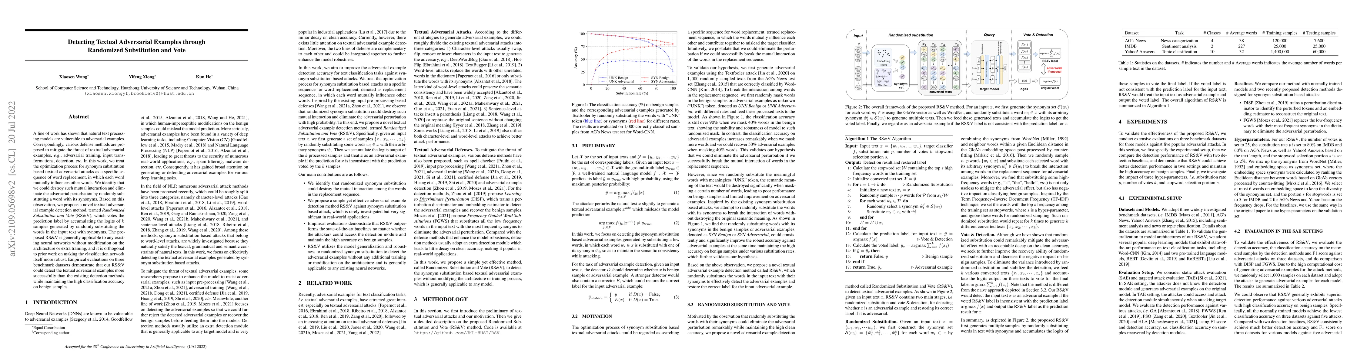 Thumbnail for Detecting Textual Adversarial Examples through Randomized Substitution
  and Vote