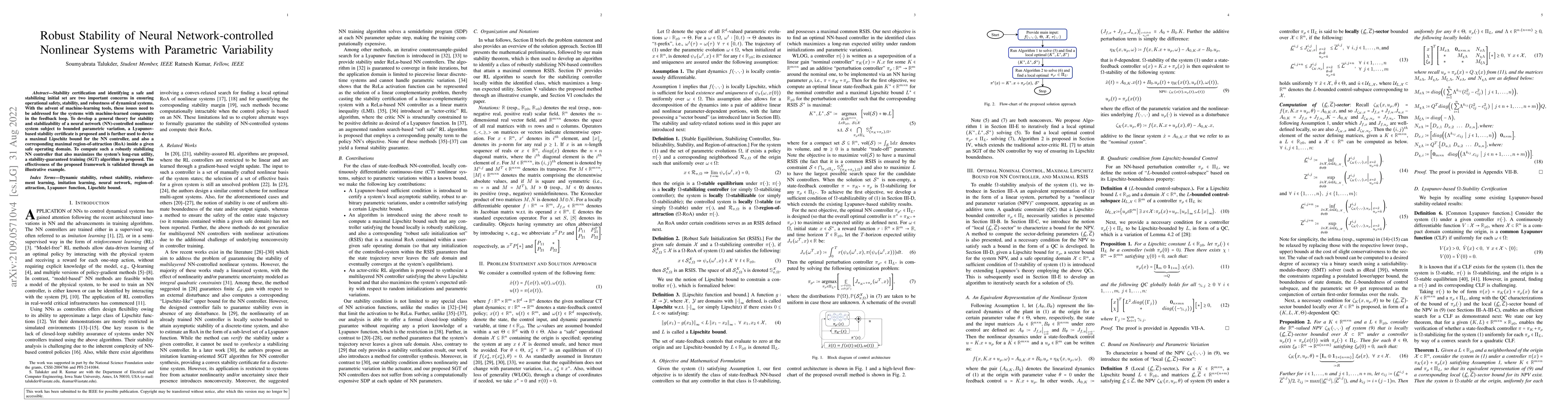 Thumbnail for Robust Stability of Neural Network-controlled Nonlinear Systems with
  Parametric Variability