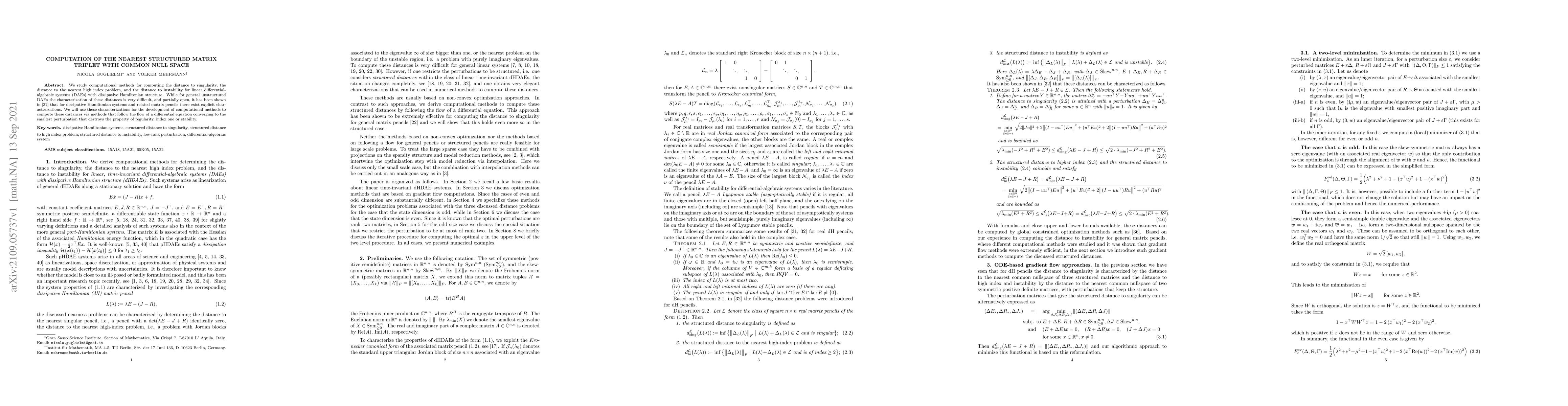 Thumbnail for Computation of the nearest structured matrix triplet with common null
  space