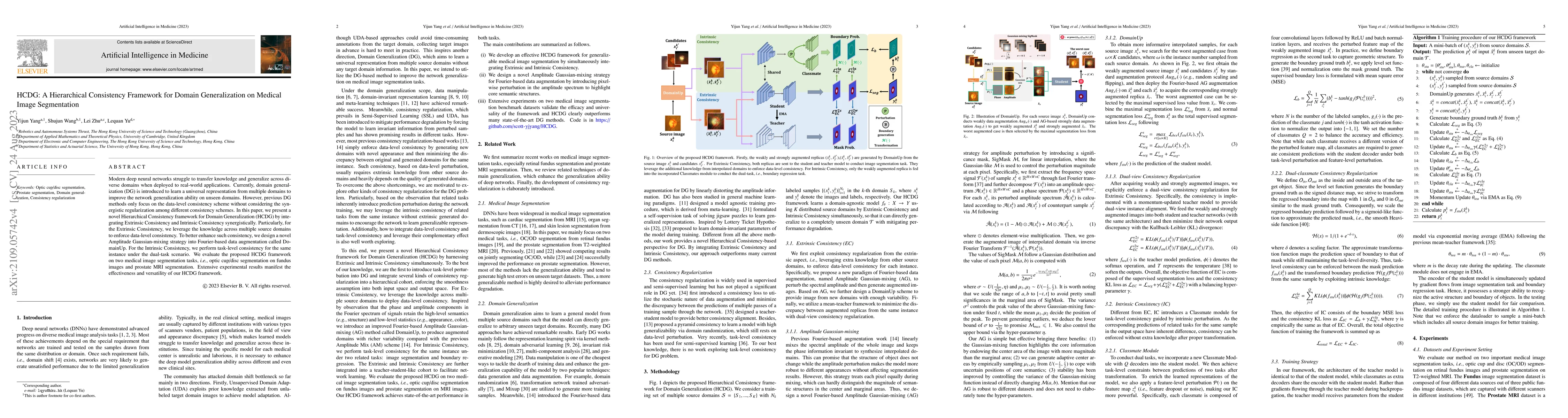 Thumbnail for HCDG: A Hierarchical Consistency Framework for Domain Generalization on
  Medical Image Segmentation