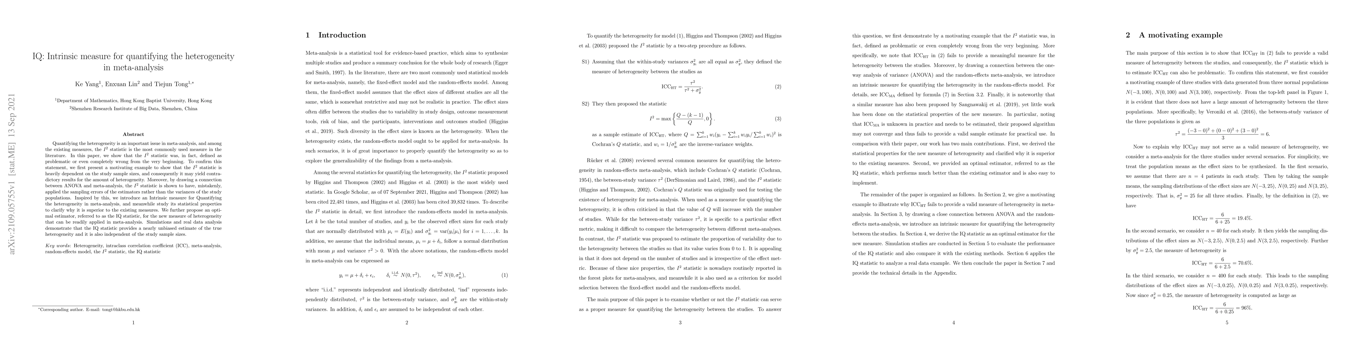 Thumbnail for IQ: Intrinsic measure for quantifying the heterogeneity in meta-analysis