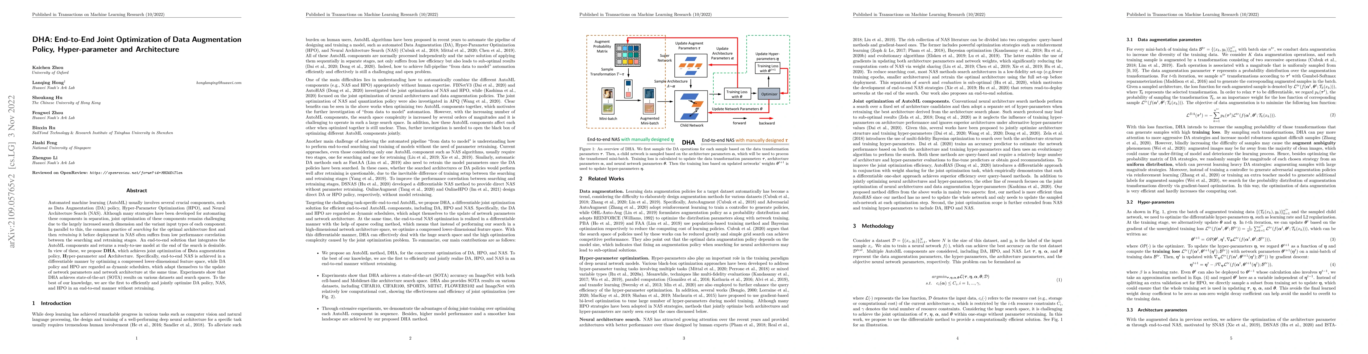 Thumbnail for DHA: End-to-End Joint Optimization of Data Augmentation Policy,
  Hyper-parameter and Architecture