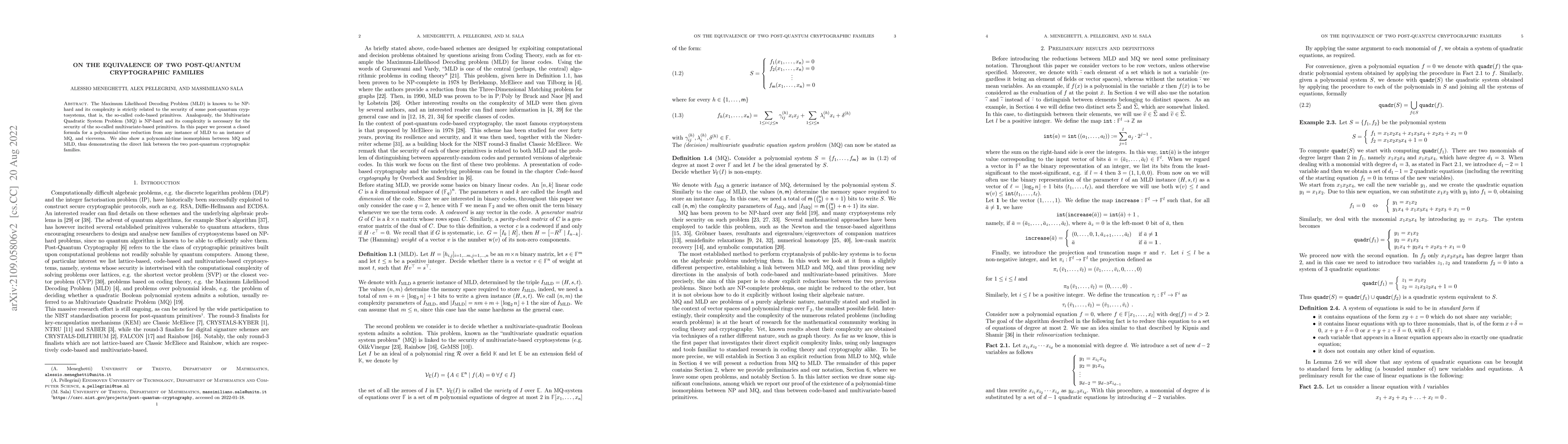 Thumbnail for On the equivalence of two post-quantum cryptographic families