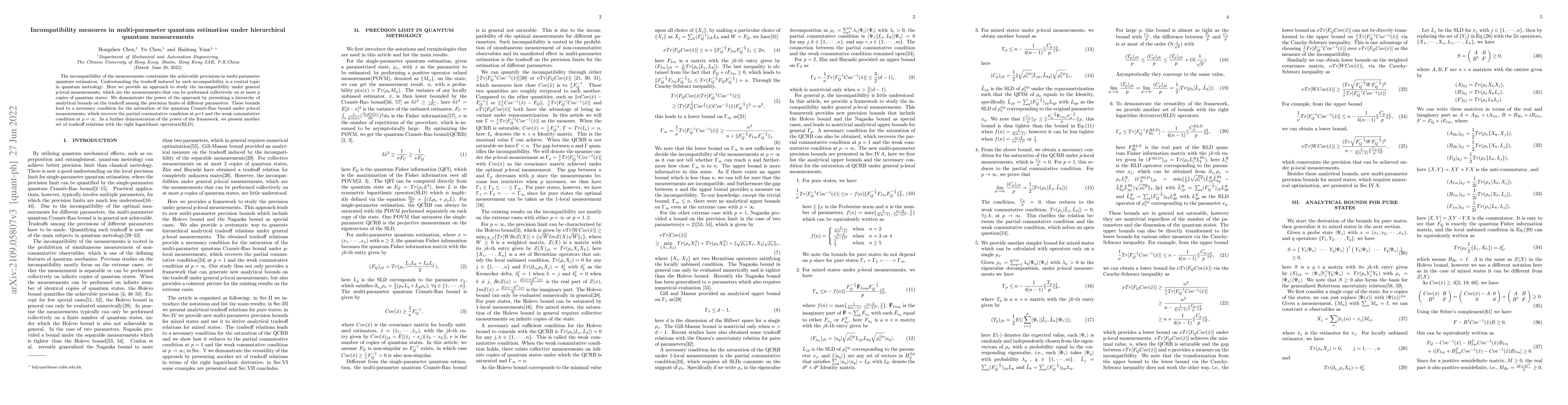 Thumbnail for Incompatibility measures in multi-parameter quantum estimation under
  hierarchical quantum measurements