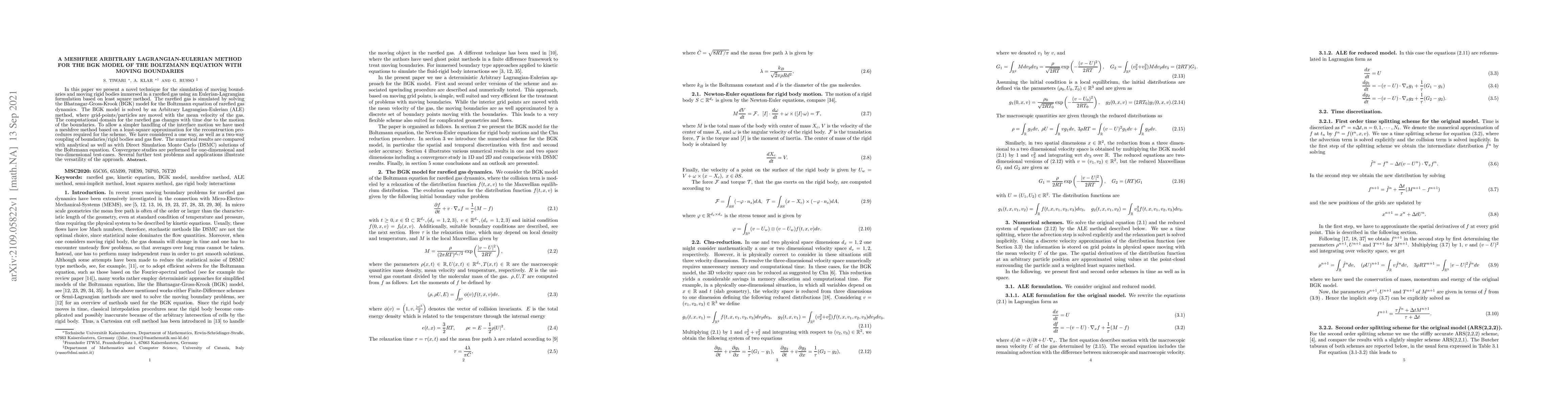 Thumbnail for A meshfree arbitrary Lagrangian-Eulerian method for the BGK model of the
  Boltzmann equation with moving boundaries