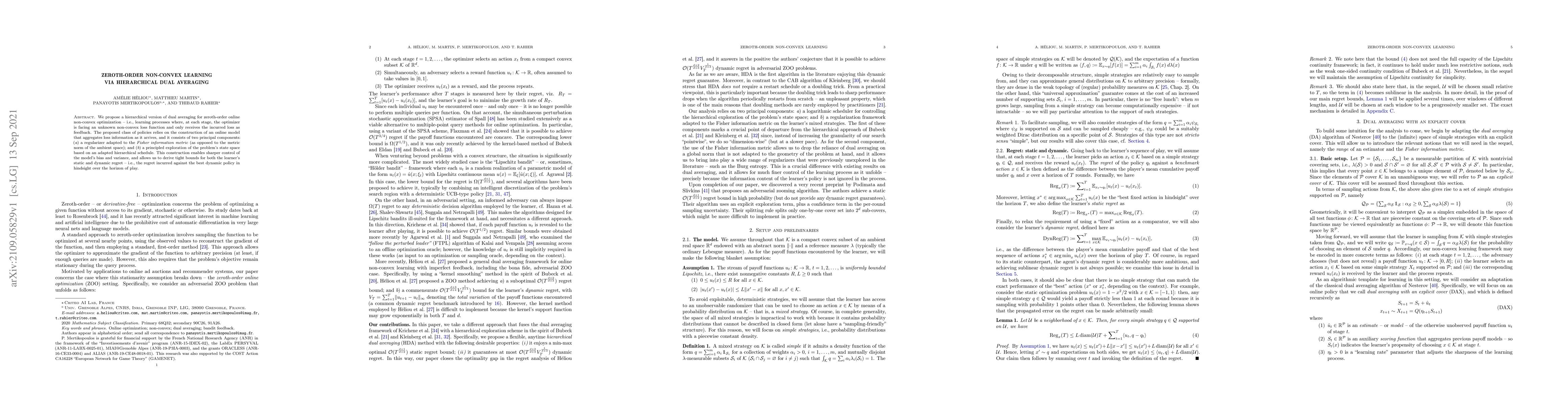 Thumbnail for Zeroth-order non-convex learning via hierarchical dual averaging
