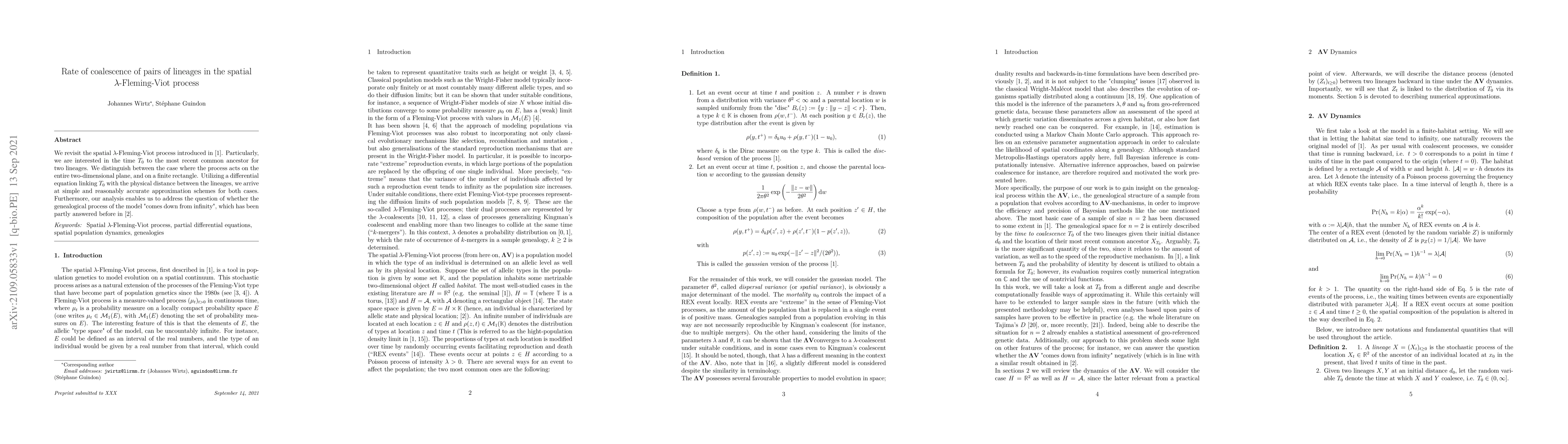 Thumbnail for Rate of coalescence of pairs of lineages in the spatial
  {\lambda}-Fleming-Viot process