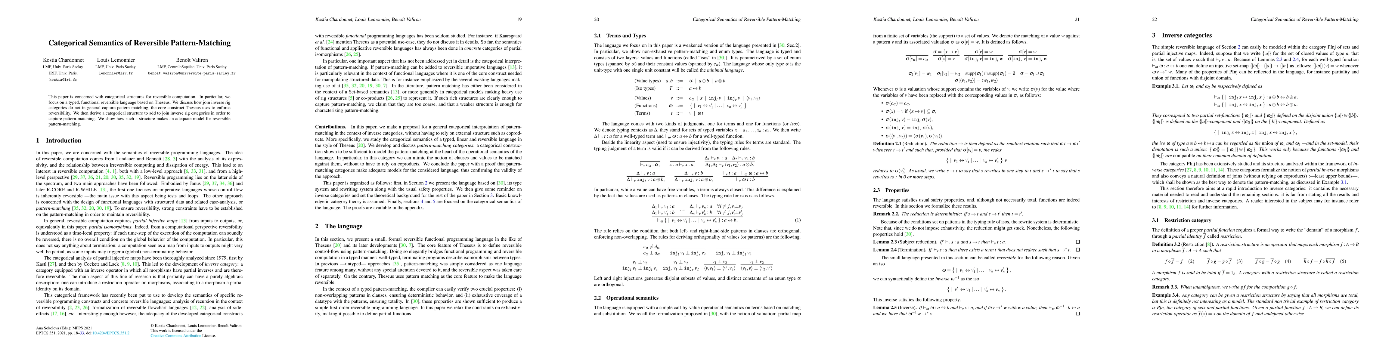 Thumbnail for Categorical Semantics of Reversible Pattern-Matching