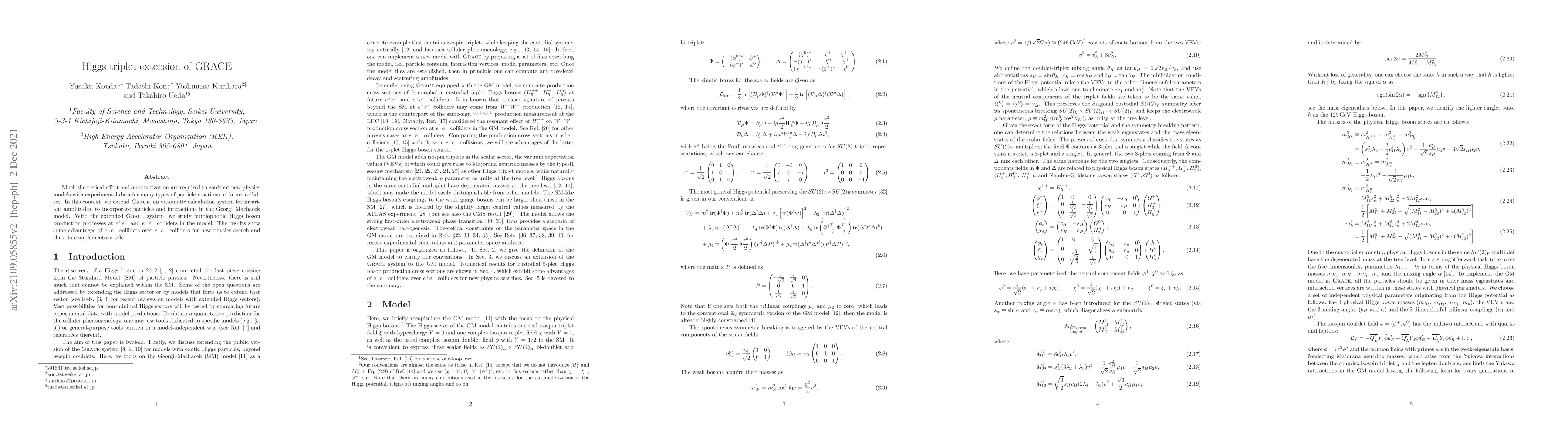 Thumbnail for Higgs triplet extension of GRACE