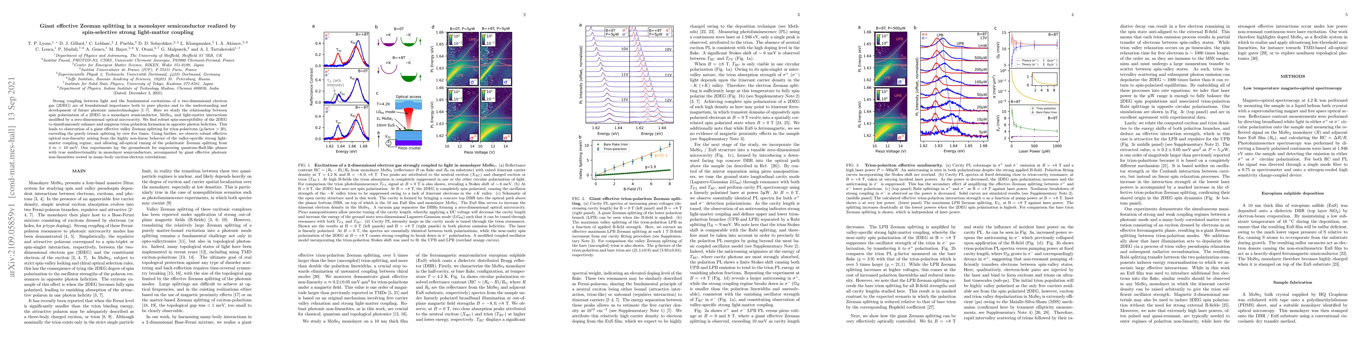 Thumbnail for Giant effective Zeeman splitting in a monolayer semiconductor realized
  by spin-selective strong light-matter coupling