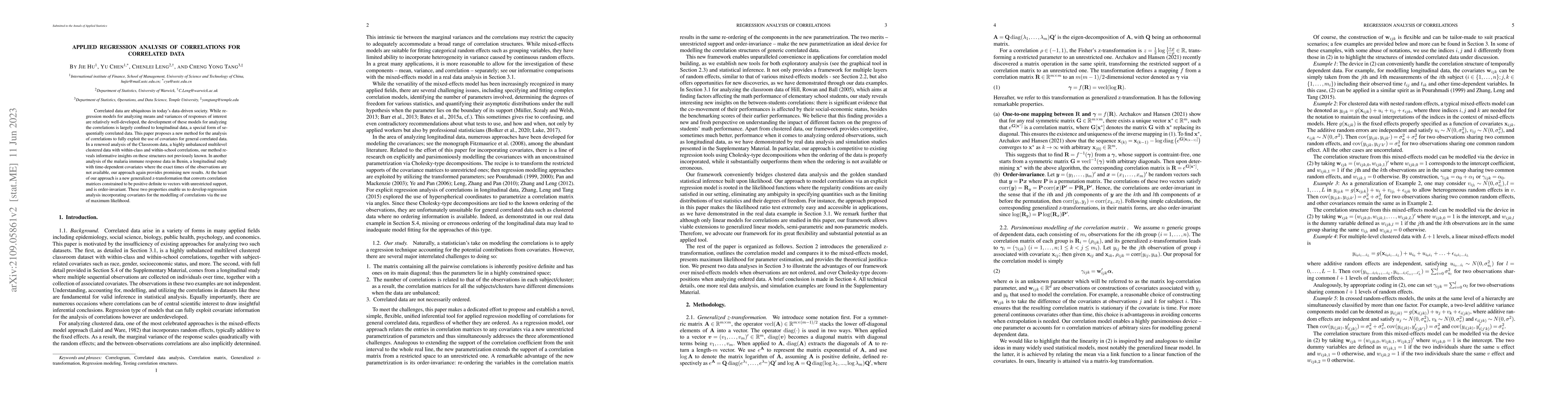 Thumbnail for Applied Regression Analysis of Correlations for Correlated Data