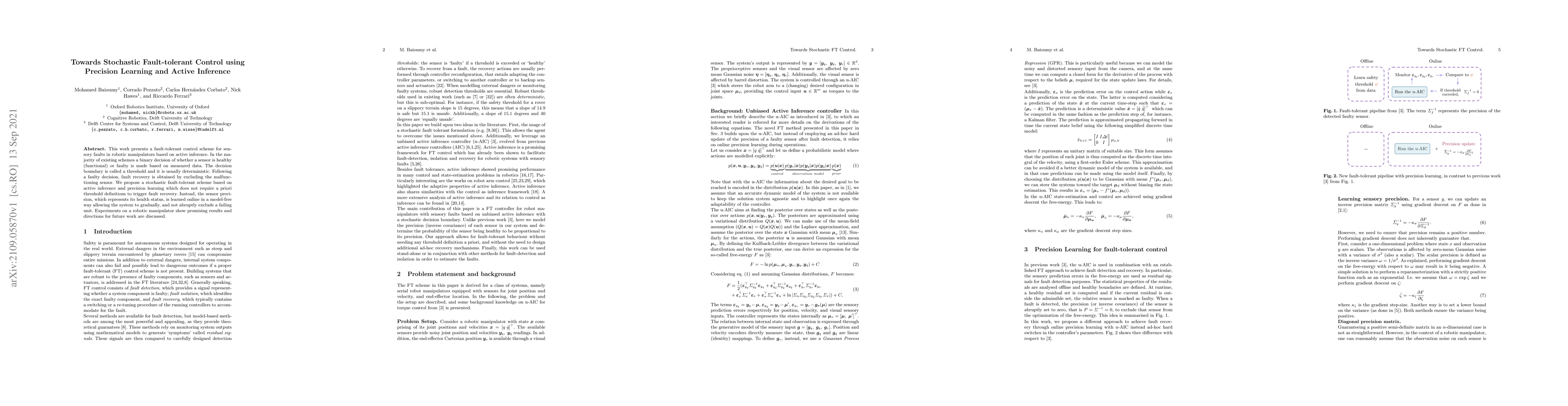 Thumbnail for Towards Stochastic Fault-tolerant Control using Precision Learning and
  Active Inference