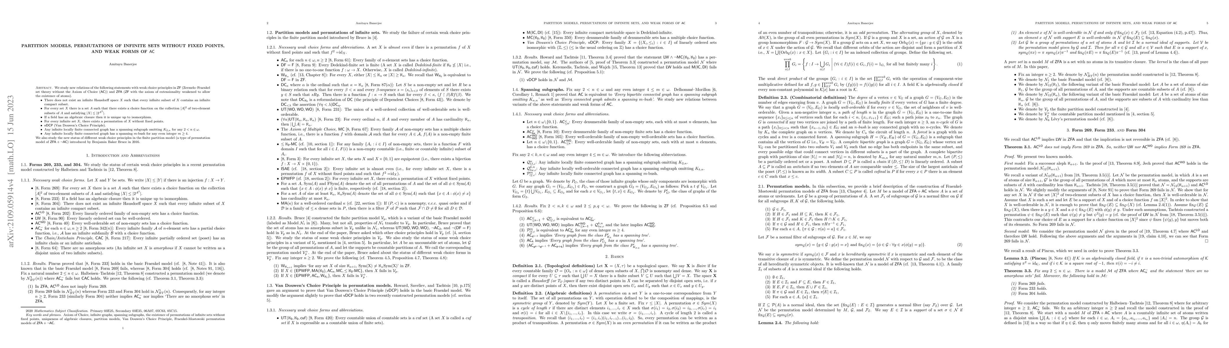 Thumbnail for Partition models, Permutations of infinite sets without fixed points,
  and weak forms of AC