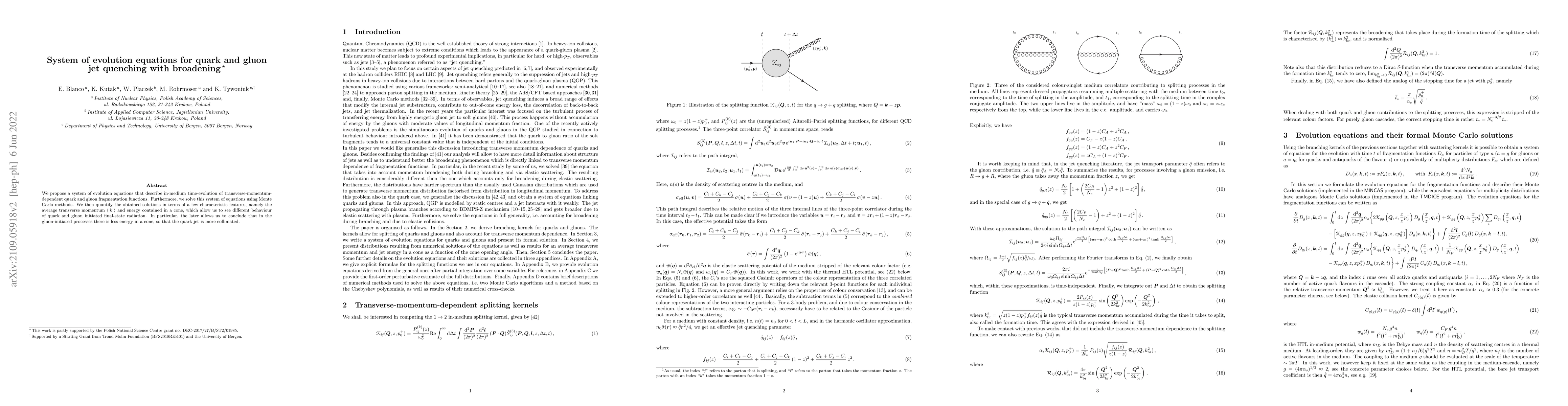 Thumbnail for System of evolution equations for quark and gluon jet quenching with
  broadening