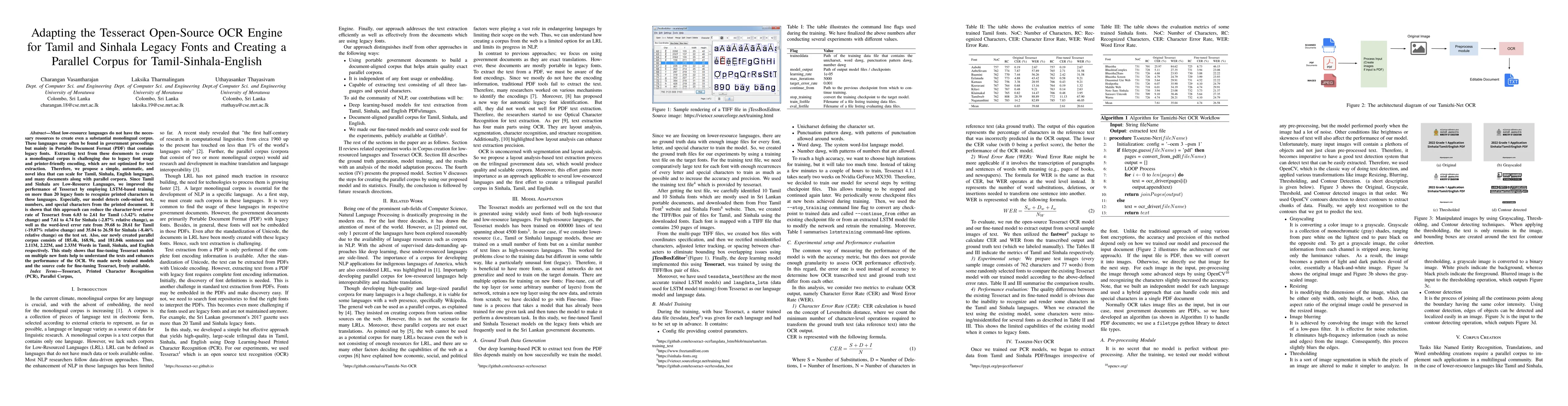 Thumbnail for Adapting the Tesseract Open-Source OCR Engine for Tamil and Sinhala
  Legacy Fonts and Creating a Parallel Corpus for Tamil-Sinhala-English