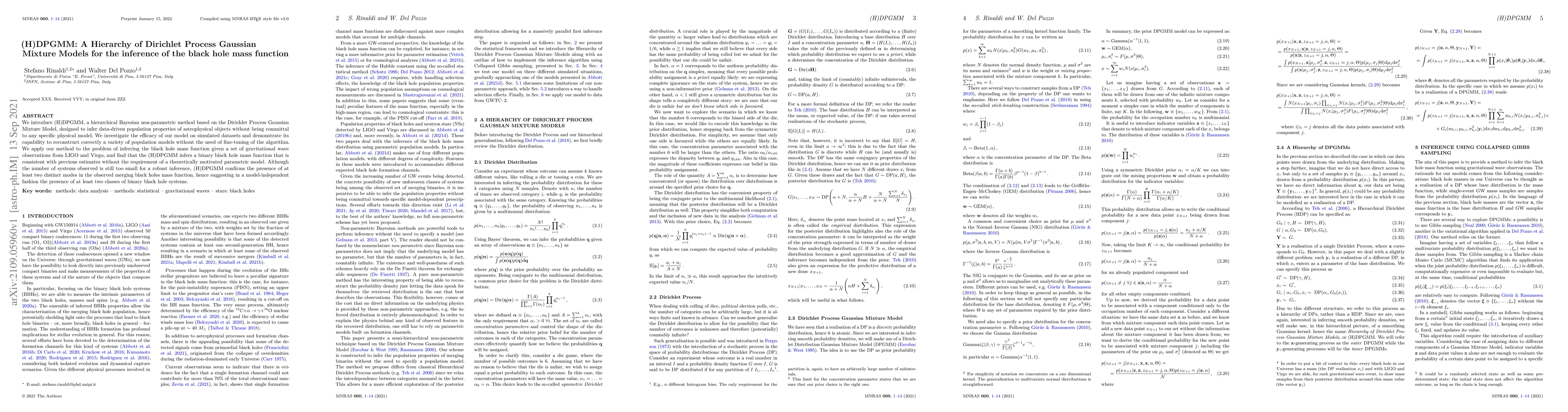 Thumbnail for (H)DPGMM: A Hierarchy of Dirichlet Process Gaussian Mixture Models for
  the inference of the black hole mass function