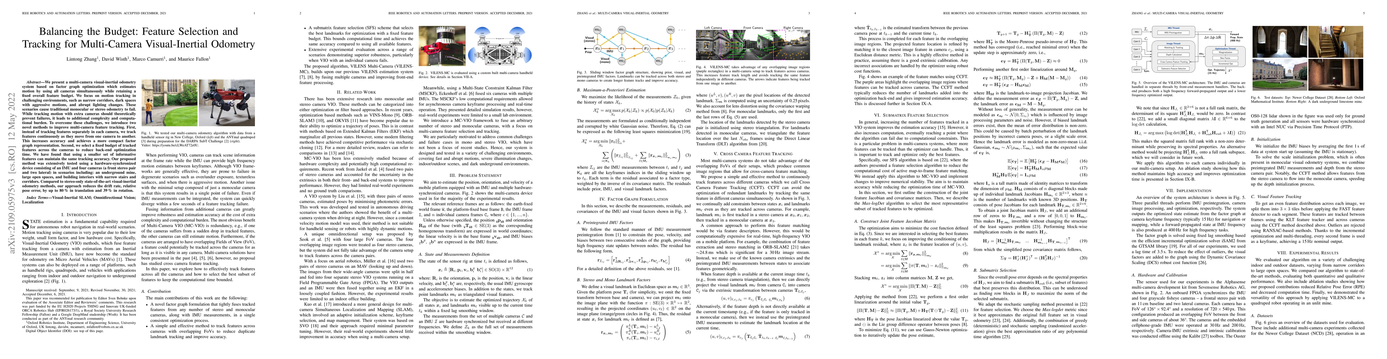 Thumbnail for Balancing the Budget: Feature Selection and Tracking for Multi-Camera
  Visual-Inertial Odometry