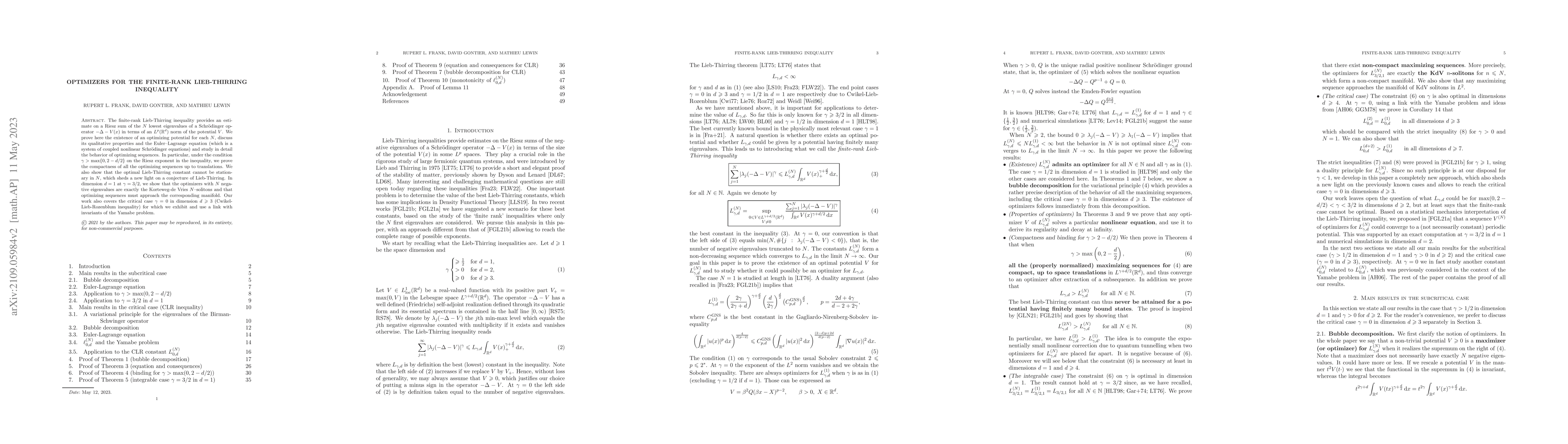 Thumbnail for Optimizers for the finite-rank Lieb-Thirring inequality