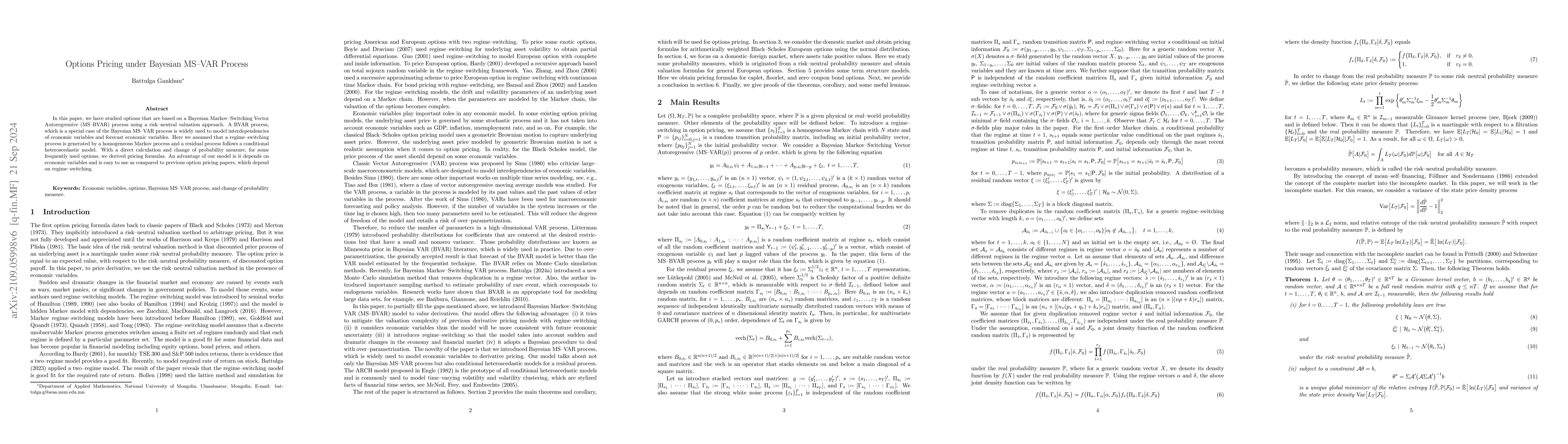 Thumbnail for Options Pricing under Bayesian MS-VAR Process