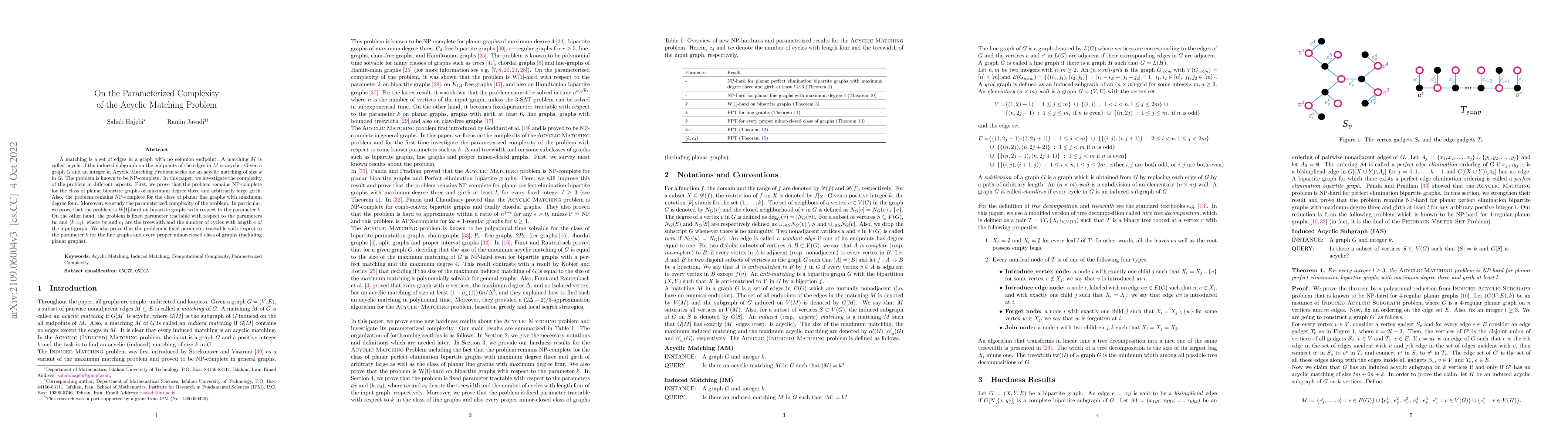 Thumbnail for On the Parameterized Complexity of the Acyclic Matching Problem