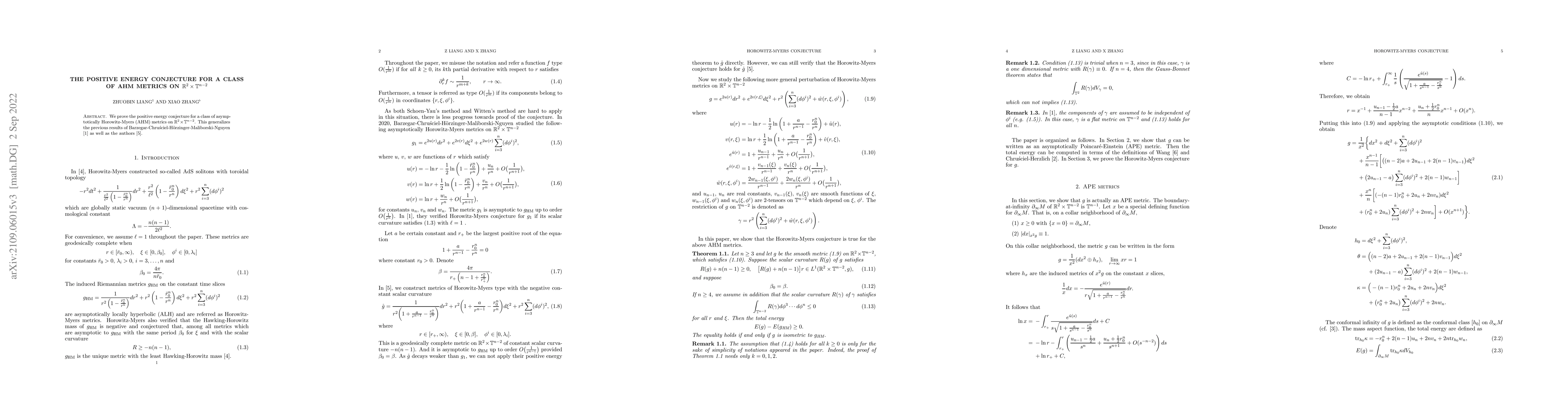 Thumbnail for The positive energy conjecture for a class of AHM metrics on
  $\mathbb{R}^{2}\times\mathbb{T}^{n-2}$