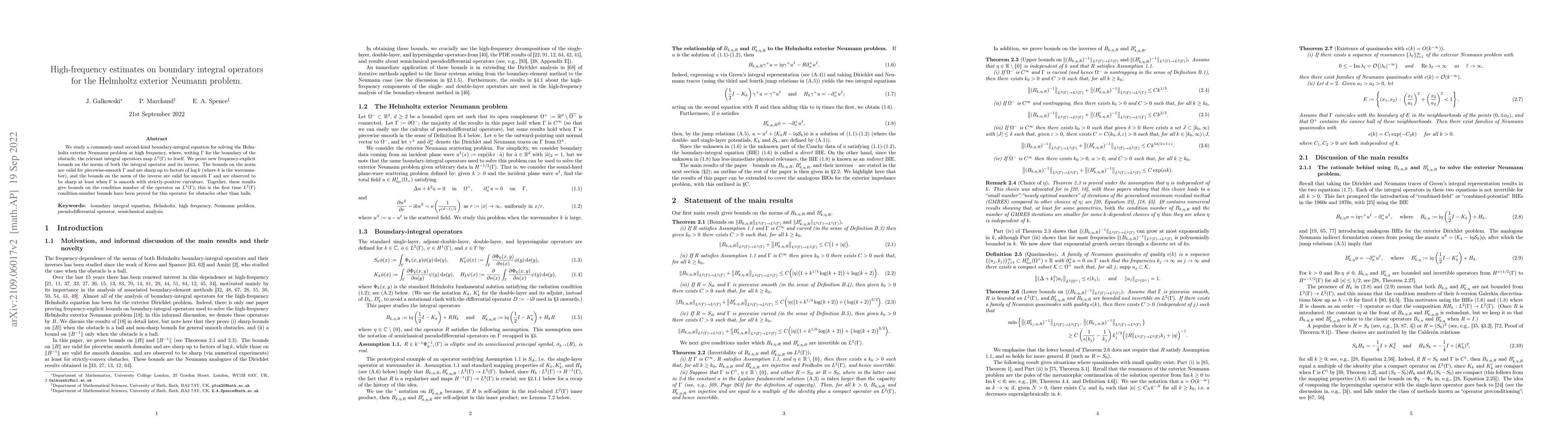 Thumbnail for High-frequency estimates on boundary integral operators for the
  Helmholtz exterior Neumann problem