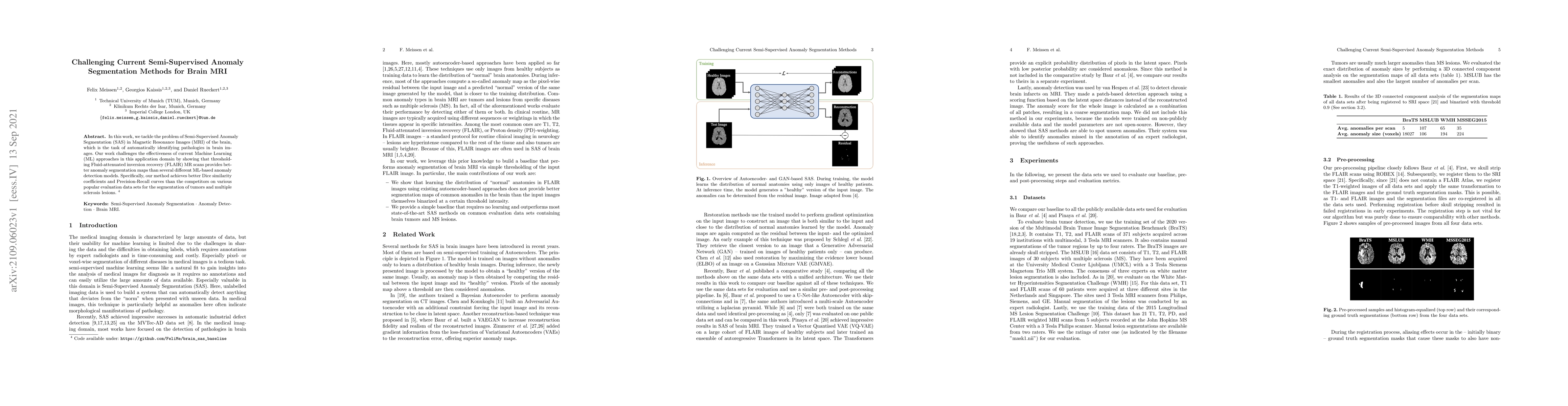 Thumbnail for Challenging Current Semi-Supervised Anomaly Segmentation Methods for
  Brain MRI