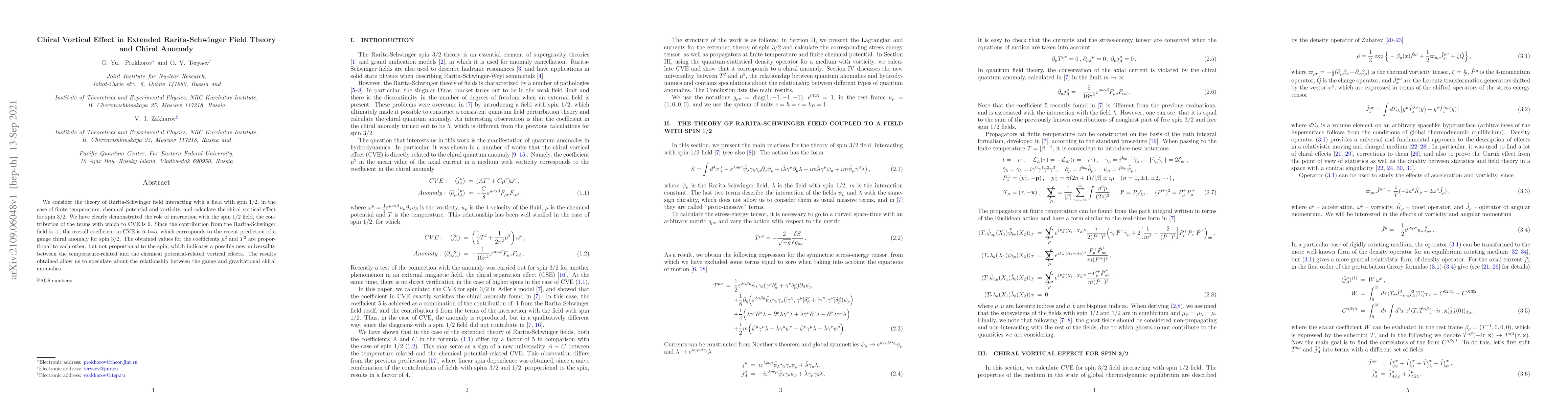 Thumbnail for Chiral Vortical Effect in Extended Rarita-Schwinger Field Theory and
  Chiral Anomaly