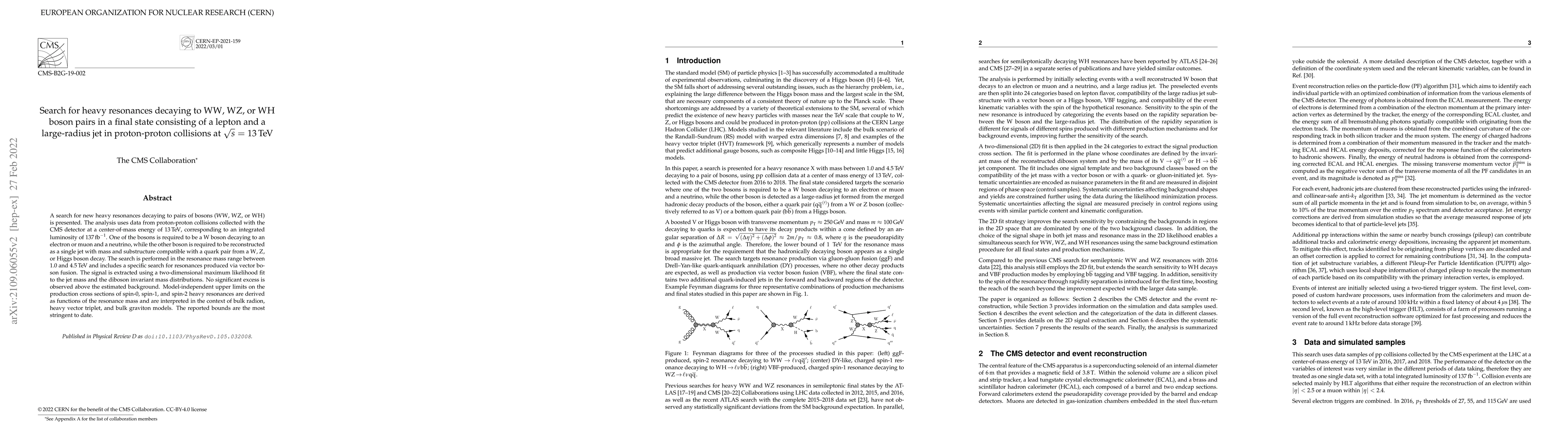 Thumbnail for Search for heavy resonances decaying to WW, WZ, or WH boson pairs in a
  final state consisting of a lepton and a large-radius jet in proton-proton
  collisions at $\sqrt{s}$ = 13 TeV
