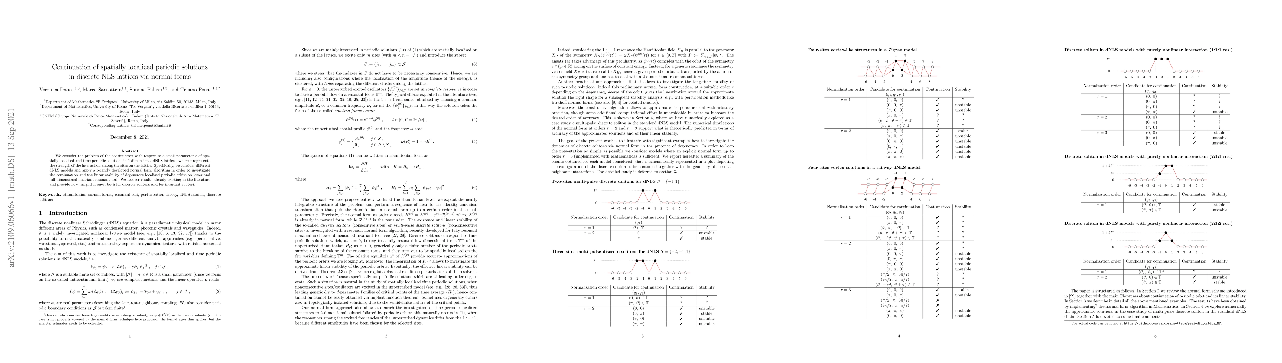 Thumbnail for Continuation of spatially localized periodic solutions in discrete NLS
  lattices via normal forms