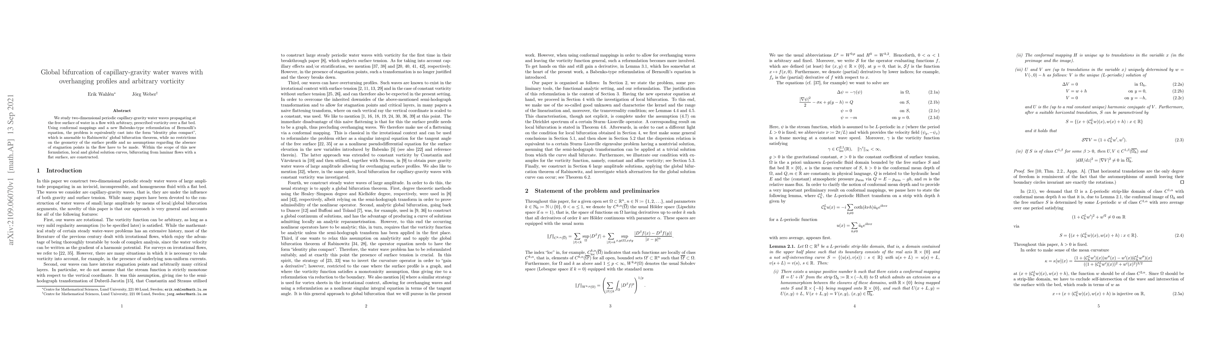 Thumbnail for Global bifurcation of capillary-gravity water waves with overhanging
  profiles and arbitrary vorticity