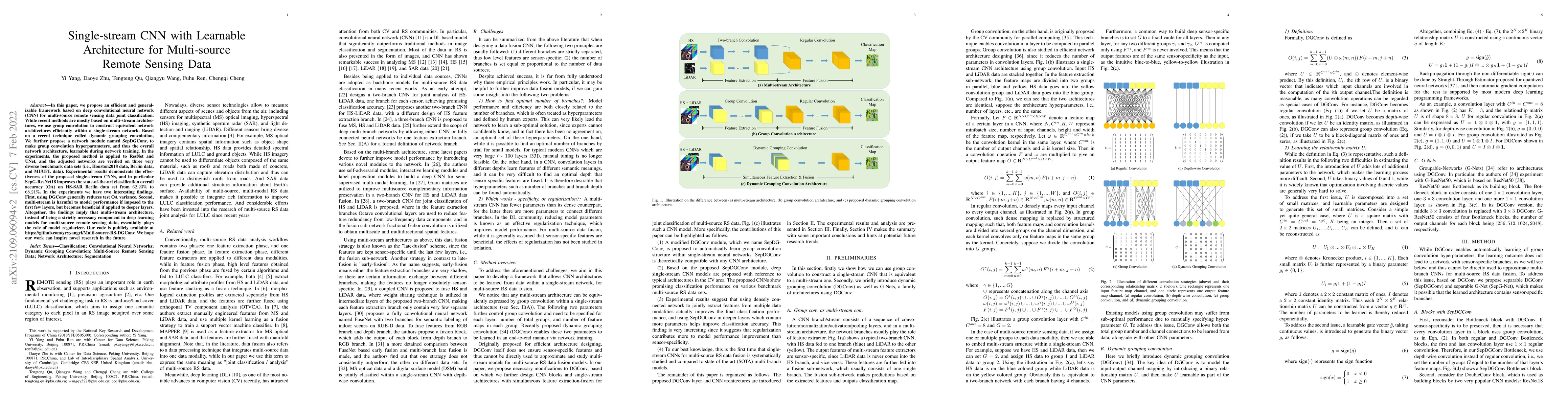 Thumbnail for Single-stream CNN with Learnable Architecture for Multi-source Remote
  Sensing Data