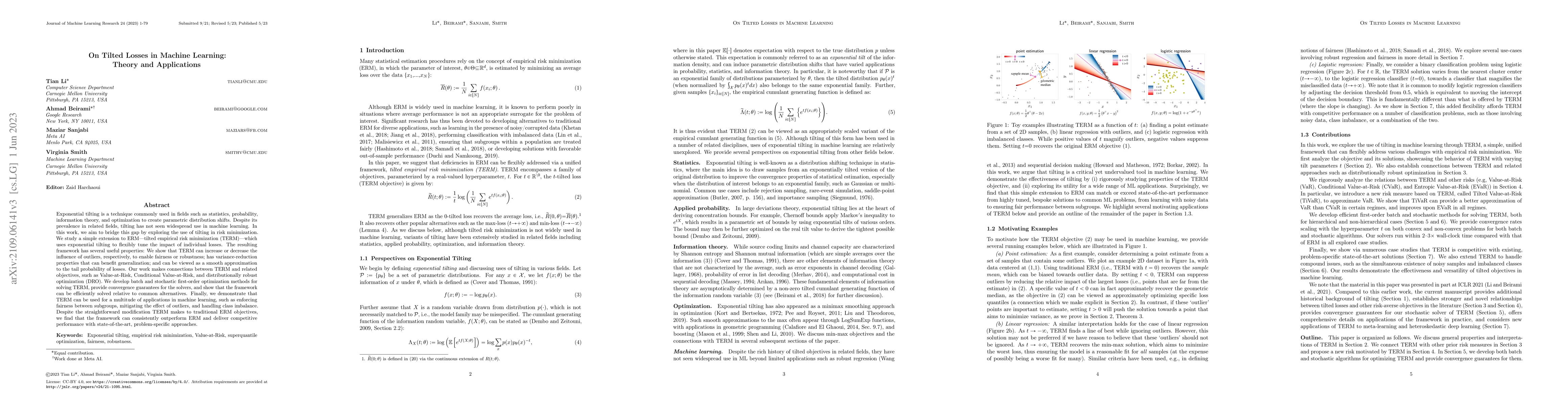 Thumbnail for On Tilted Losses in Machine Learning: Theory and Applications