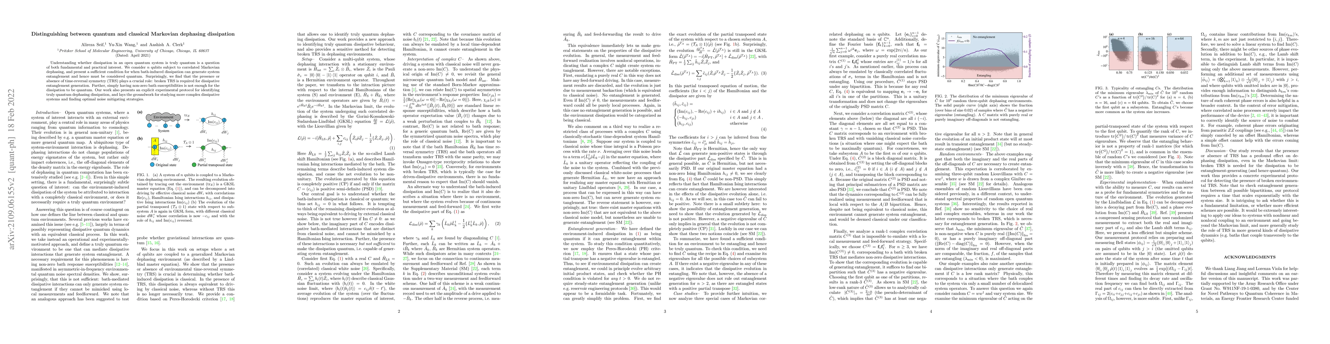 Thumbnail for Distinguishing between quantum and classical Markovian dephasing
  dissipation