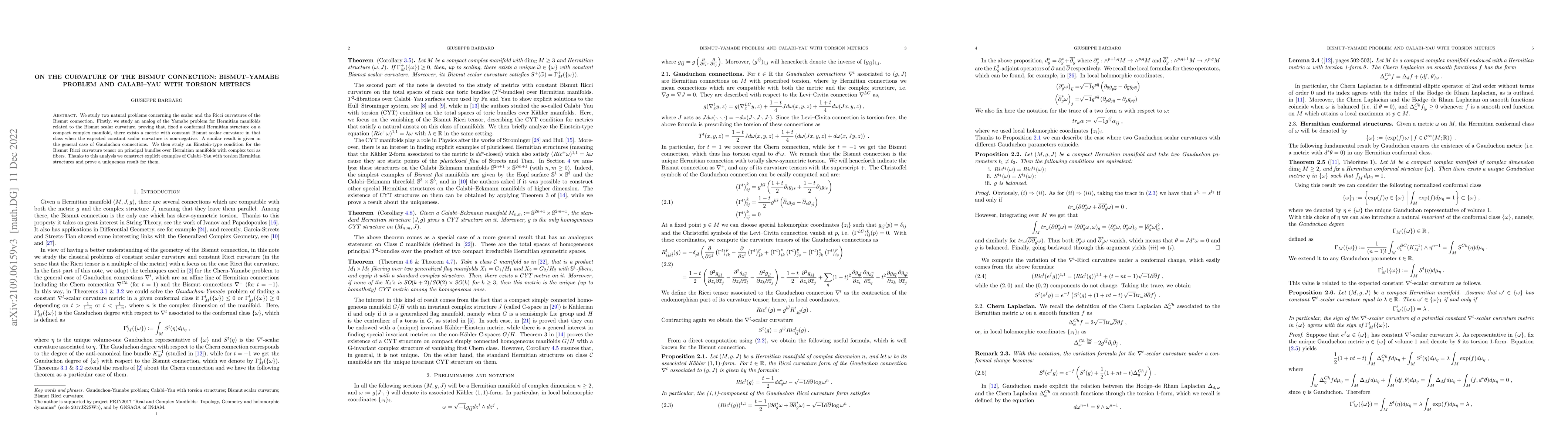 Thumbnail for On the curvature of the Bismut connection: Bismut Yamabe problem and
  Calabi-Yau with torsion metrics
