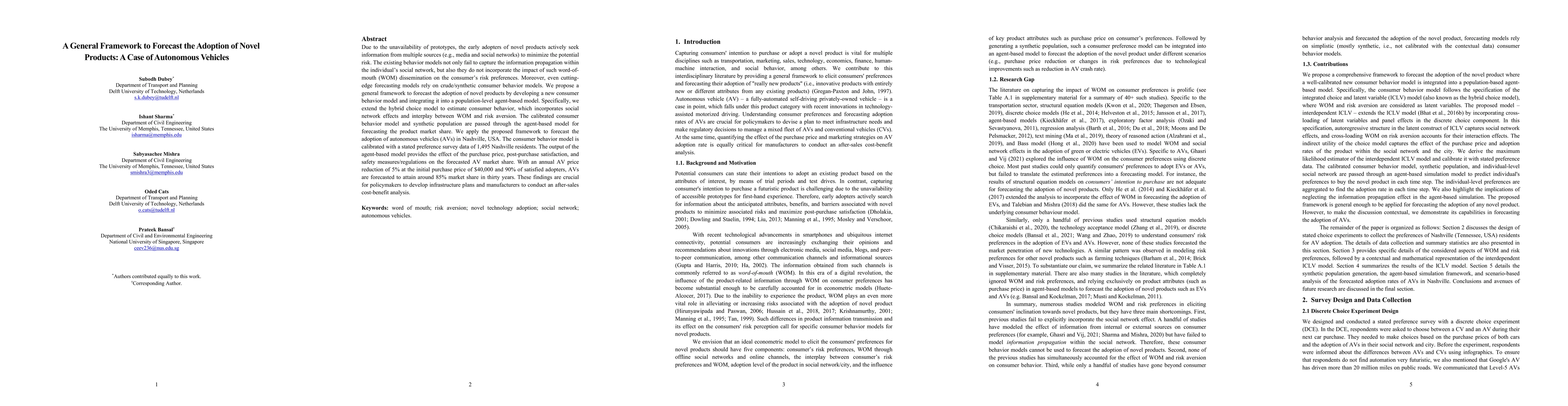 Thumbnail for A General Framework to Forecast the Adoption of Novel Products: A Case
  of Autonomous Vehicles