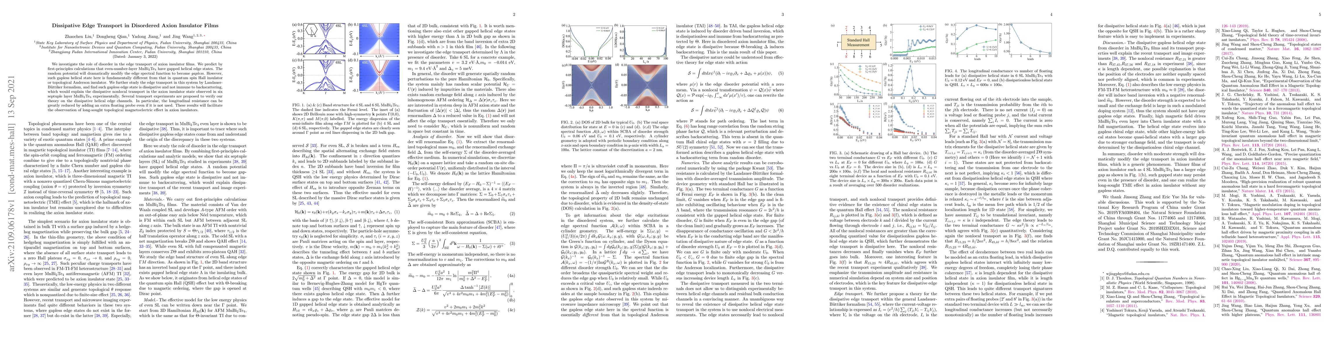 Thumbnail for Dissipative Edge Transport in Disordered Axion Insulator Films