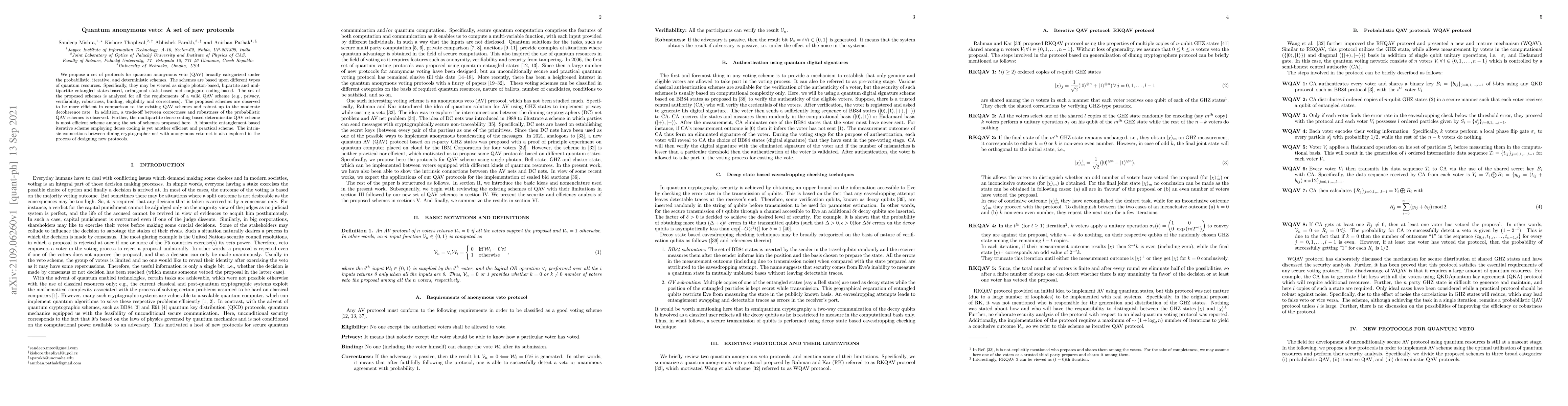 Thumbnail for Quantum anonymous veto: A set of new protocols