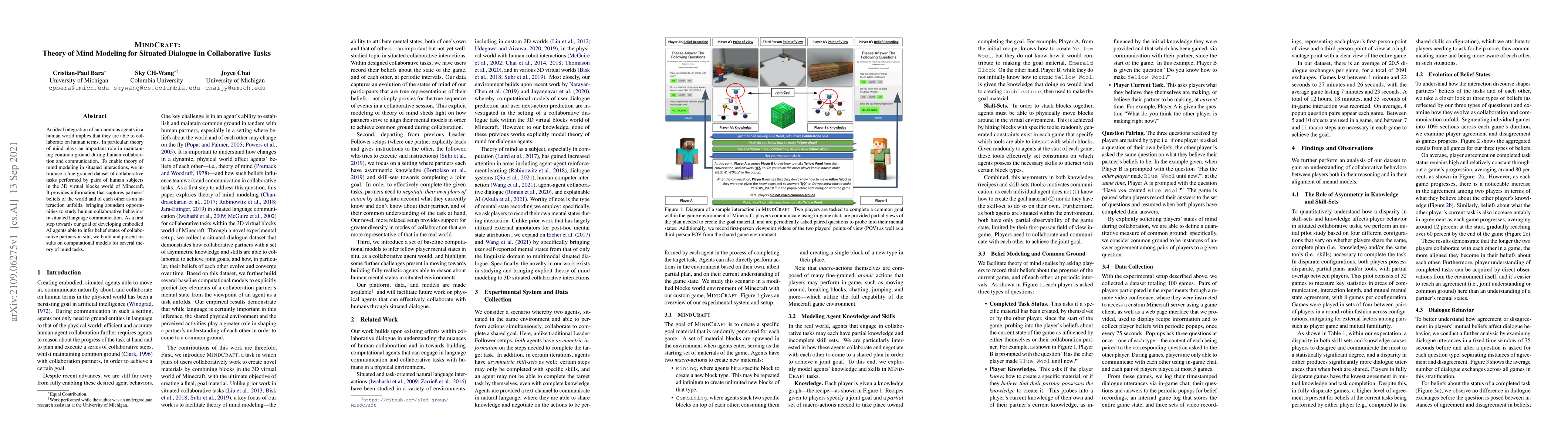 Thumbnail for MindCraft: Theory of Mind Modeling for Situated Dialogue in
  Collaborative Tasks