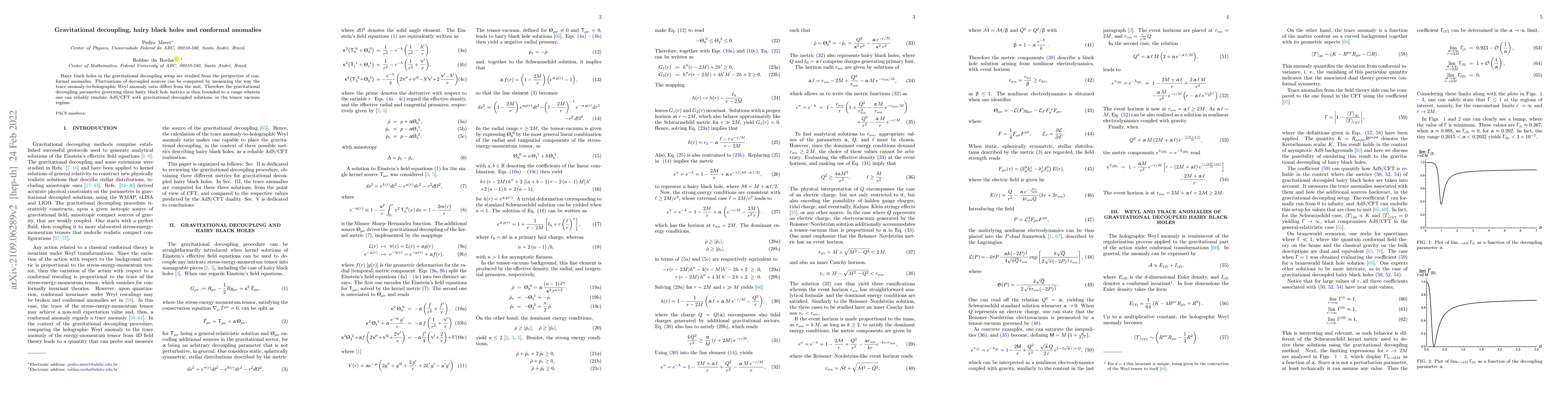 Thumbnail for Gravitational decoupling, hairy black holes and conformal anomalies