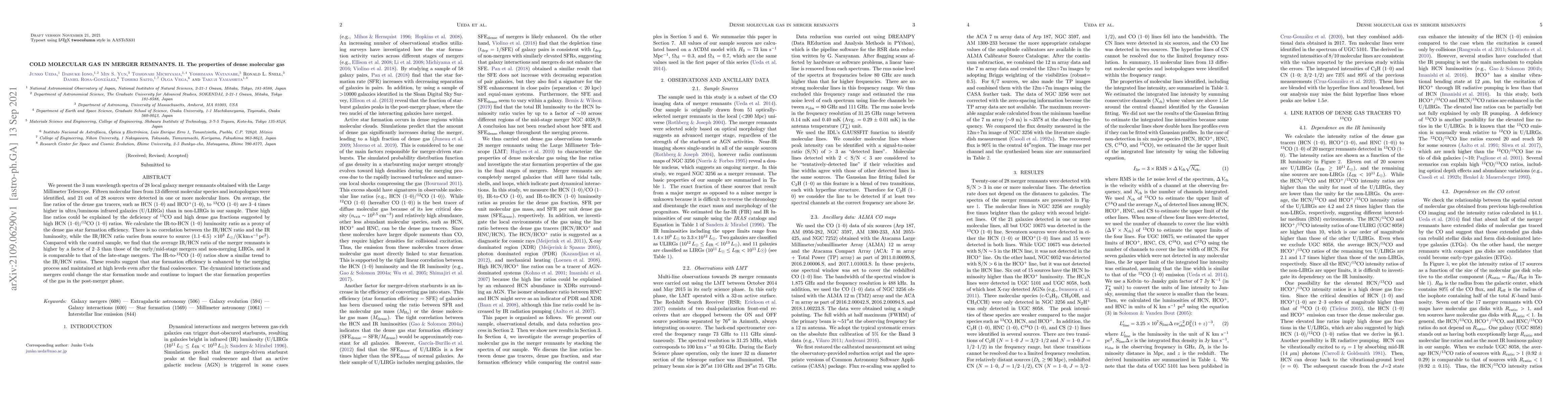 Thumbnail for Cold Molecular Gas in Merger Remnants. II. The properties of dense
  molecular gas