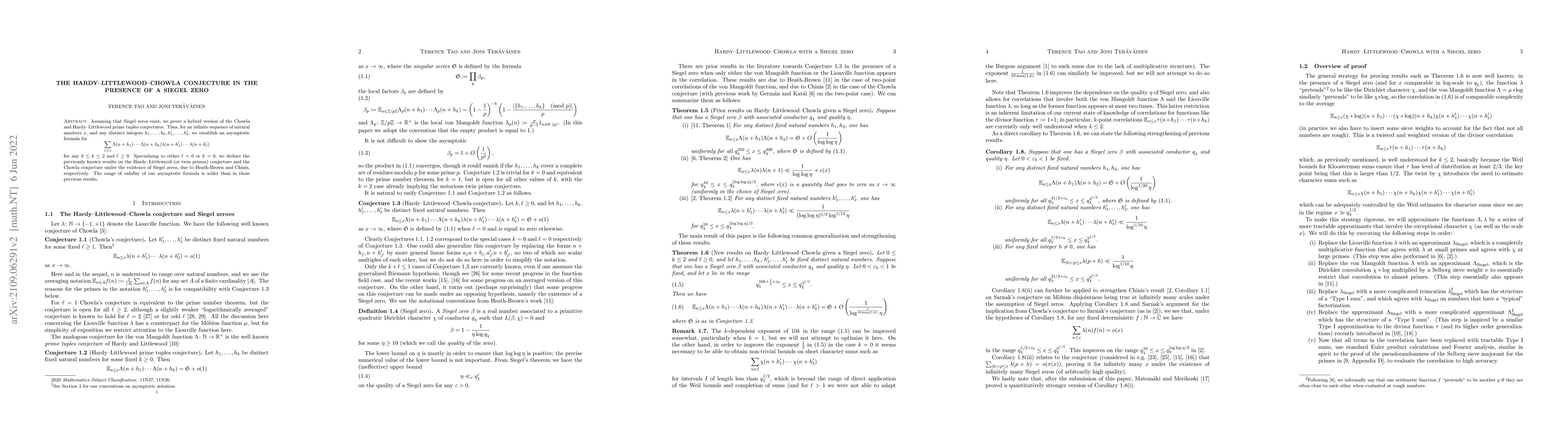 Thumbnail for The Hardy--Littlewood--Chowla conjecture in the presence of a Siegel
  zero