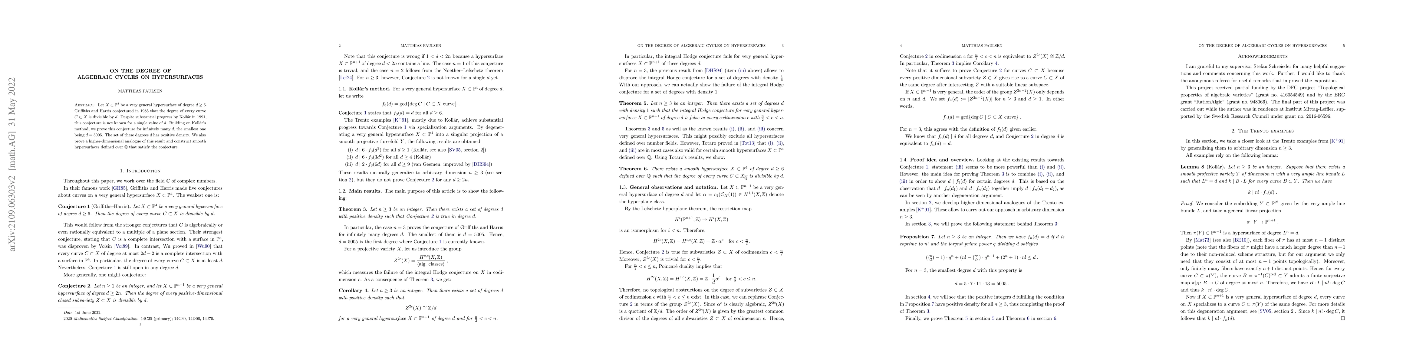 Thumbnail for On the degree of algebraic cycles on hypersurfaces