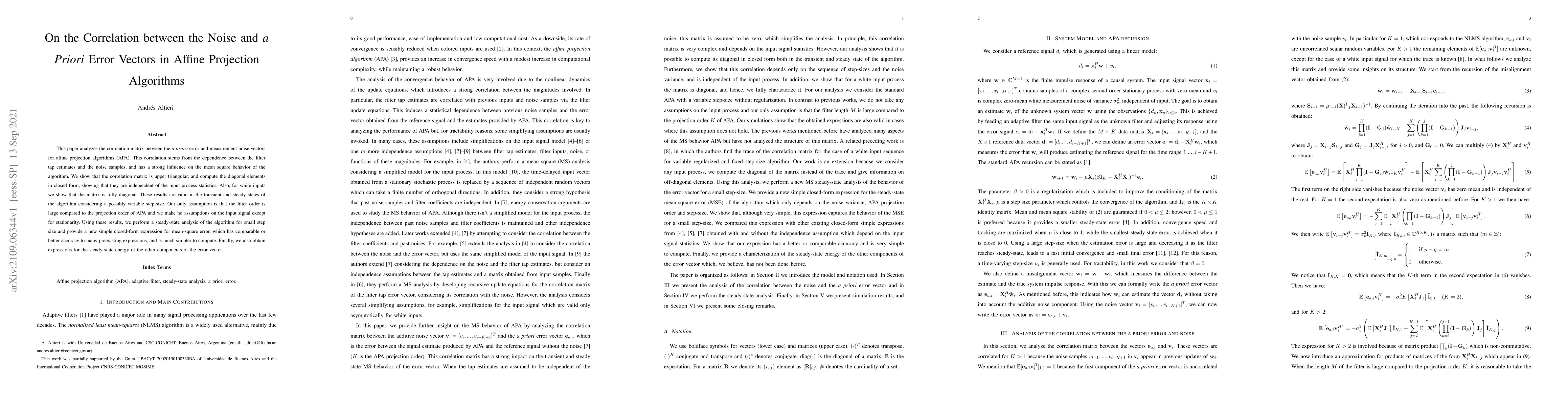 Thumbnail for On the Correlation between the Noise and a Priori Error Vectors in
  Affine Projection Algorithms