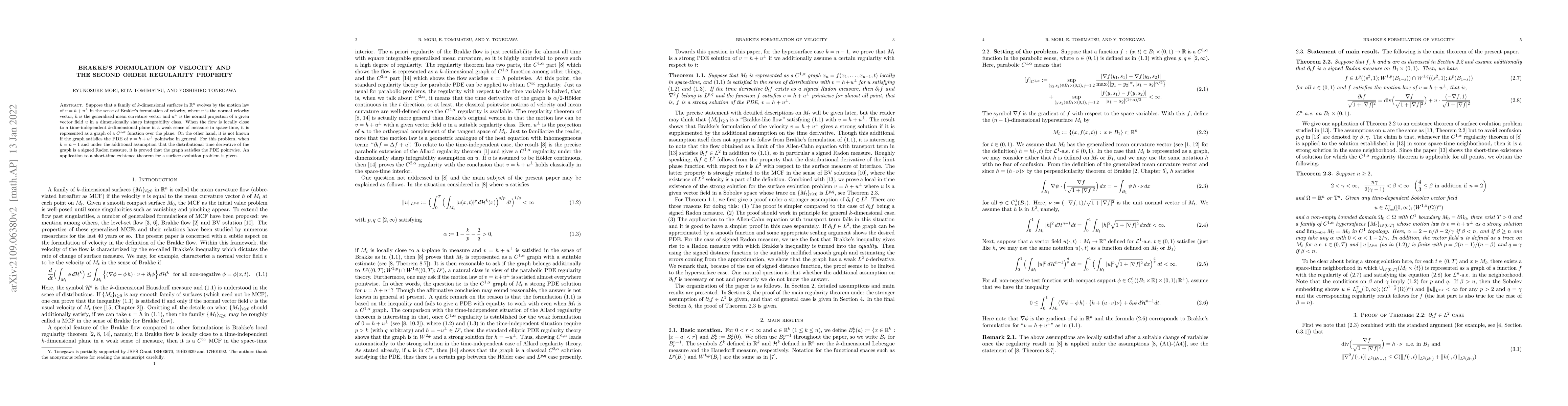 Thumbnail for Brakke's formulation of velocity and the second order regularity
  property